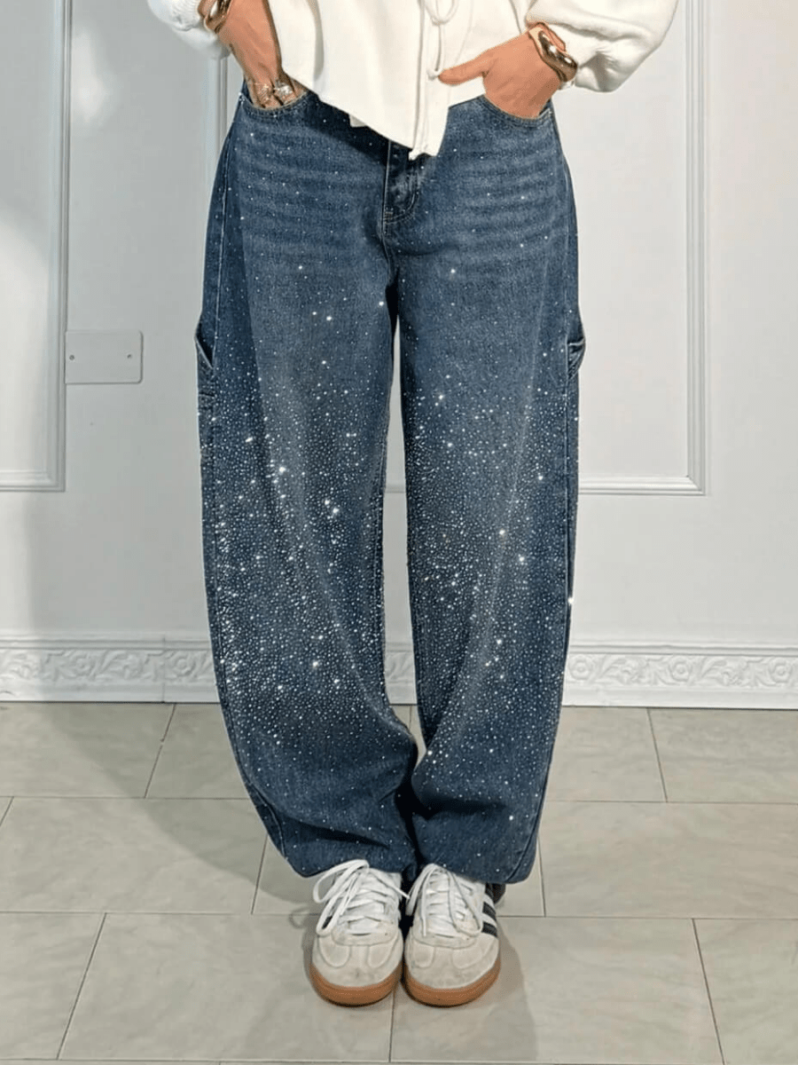 Julia | Trendy Balloon Carpenter Jeans with Glitters