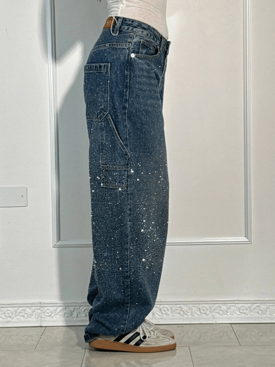 Julia | Trendy Balloon Carpenter Jeans with Glitters