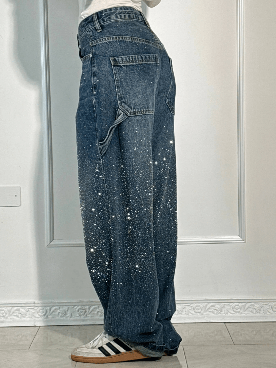 Julia | Trendy Balloon Carpenter Jeans with Glitters
